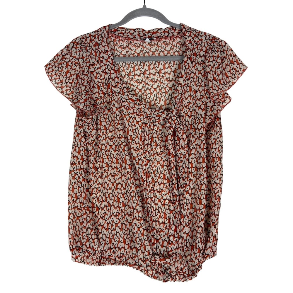 Speechless Blouse Juniors‎ XL Orange Animal Print V Neck Flutter Sleeve